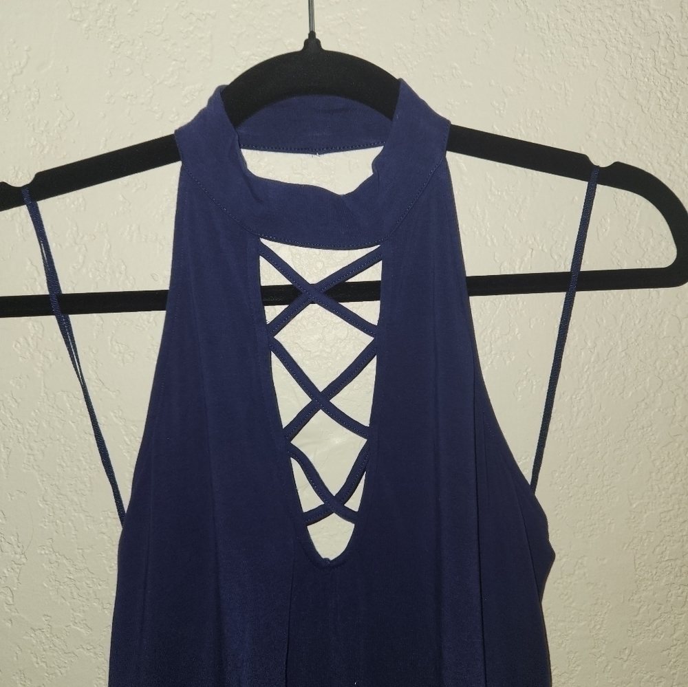 Express Blue Lace Up Chocker Neck NWOT Sz M - Picture 3 of 5
